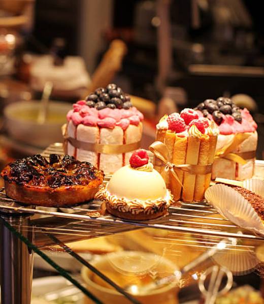 French pastries on display a confectionery shop in France